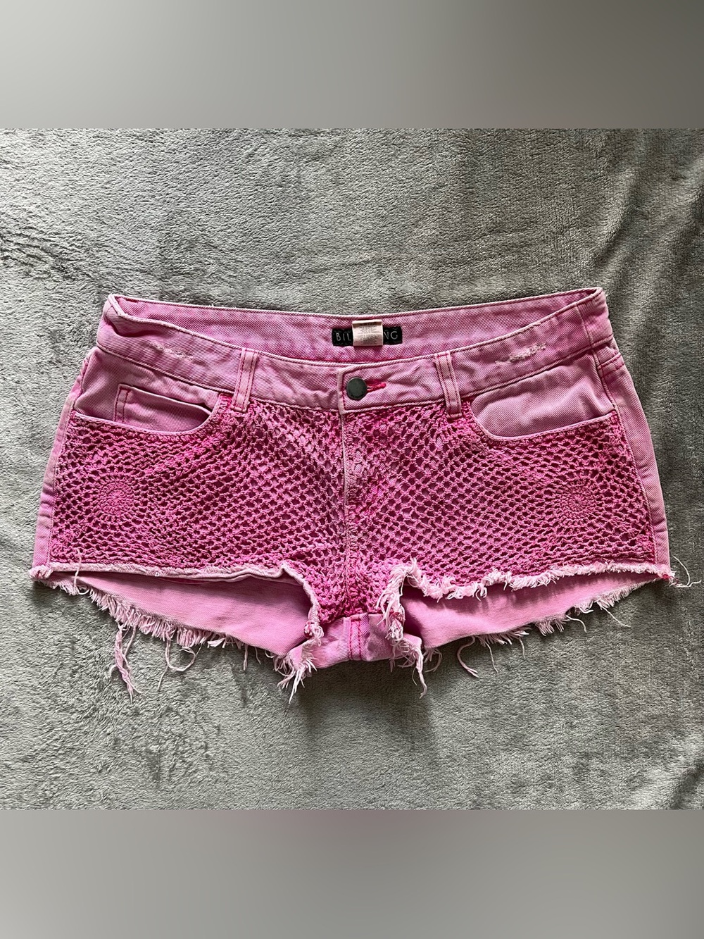 Billabong Hot Pink Crochet Knit Overlay Jean Shorts
